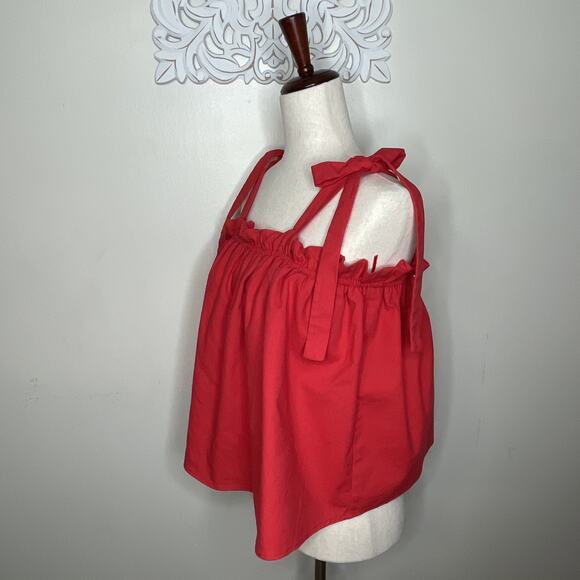 THE GOOD JANE Women's size MEDIUM off Shoulder TOP Sleeveless Bow Strap RED - Picture 4 of 9